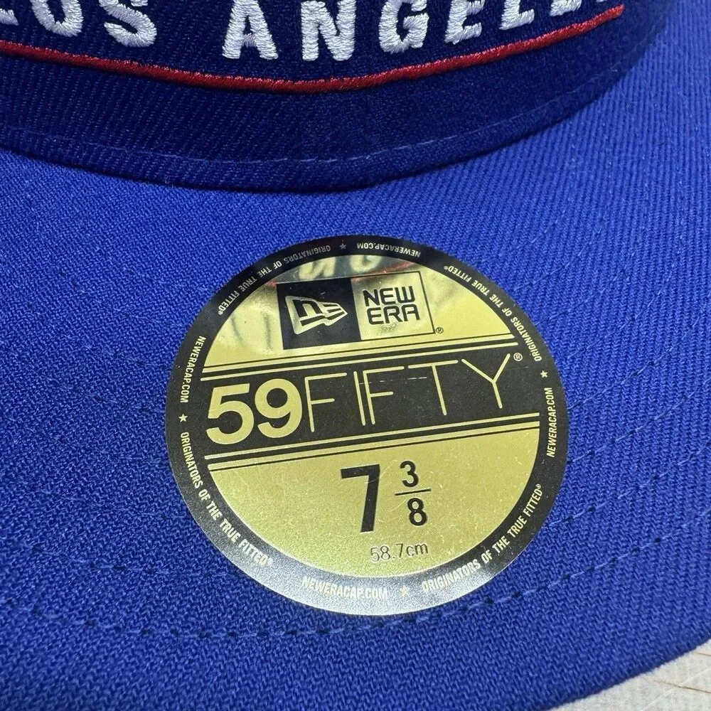 NEW Los Angeles Dodgers New Era 59Fifty Stacked Logo Fitted Cap Hat Blue 7 3/8